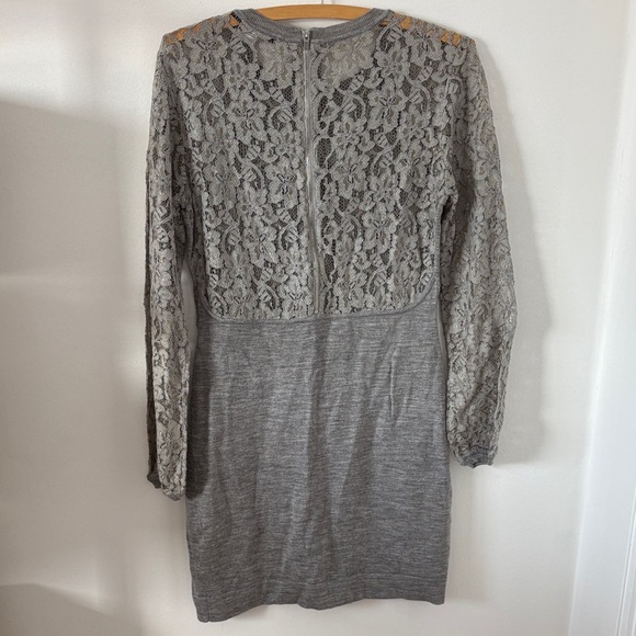 Diane Von Furstenberg Gray Dress with Lace Sleeves - Picture 2 of 3